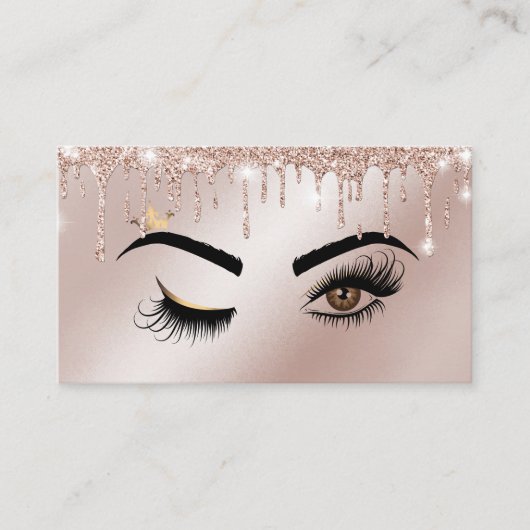 Carte De Visite Rose Gold Drips Étincelle Lashes Wink Eye Maquilla (Devant)