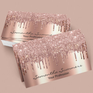 Carte De Visite Rose Gold Drips Metal Elegant Customize Glitter