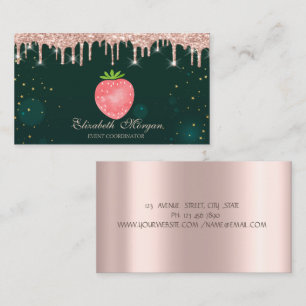 Carte de visite Rose Gold Drips Strawberry Green