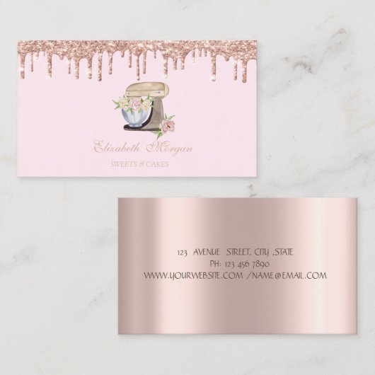 Carte De Visite Rose Gold Drives Boulangerie Mixer Fleurs (Devant / Derrière)