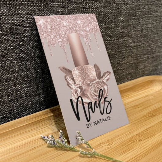 Carte De Visite Rose Gold Drives Floral Nail Polonais Manicuriste