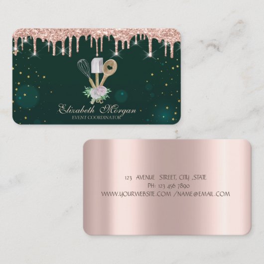 Carte de visite rose Gold Drives Fraise Green (Devant / Derrière)