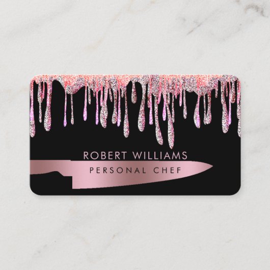 Carte De Visite Rose Gold Driving Chef Kitchen Tools Parties scint (Devant)