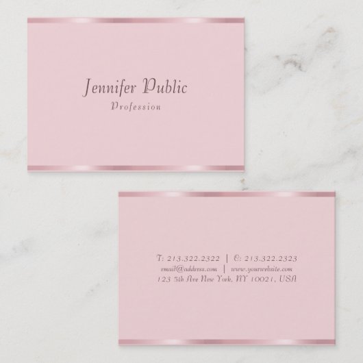 Carte De Visite Rose Gold Elegant Calligraphes Script Modèle (Devant / Derrière)