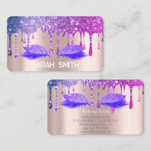 Carte De Visite Rose Gold élégant, cils à gouttes de paillettes
