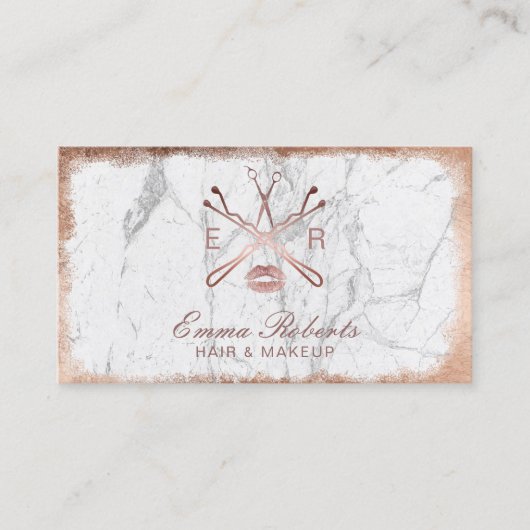 Carte De Visite Rose Gold Elegant Marbre Beauté Logo Salon (Devant)