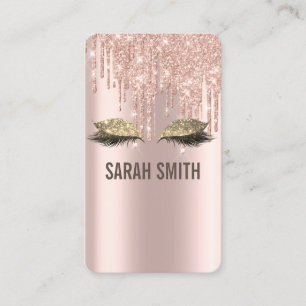 Carte De Visite Rose gold élégant, paillettes gouttes cils