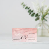 Carte De Visite Rose Gold Encre Marbre | Code QR (Debout devant)