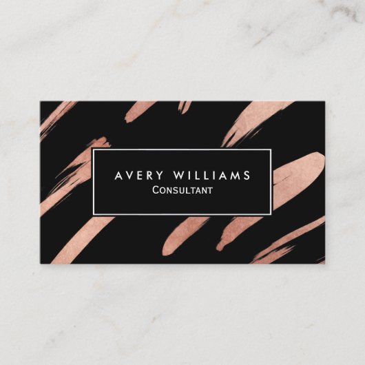 Carte De Visite Rose Gold et Black Modern Abstrait Professionnel (Devant)