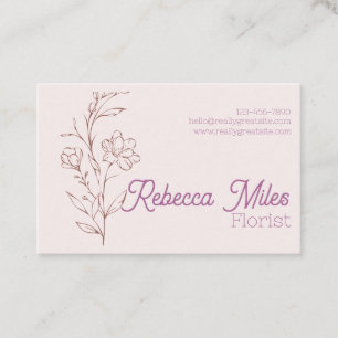 Carte De Visite Rose Gold et Fleur Élégante Monochrome Rose Pâle