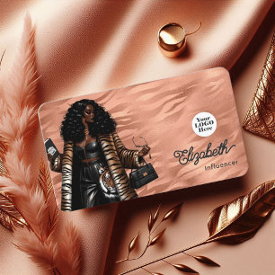 Carte De Visite Rose Gold et Gold Tiger peau Black Woman Boss