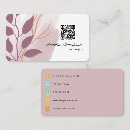 Carte De Visite Rose Gold et Rose Pâle Abstrait Code QR (Devant / Derrière)