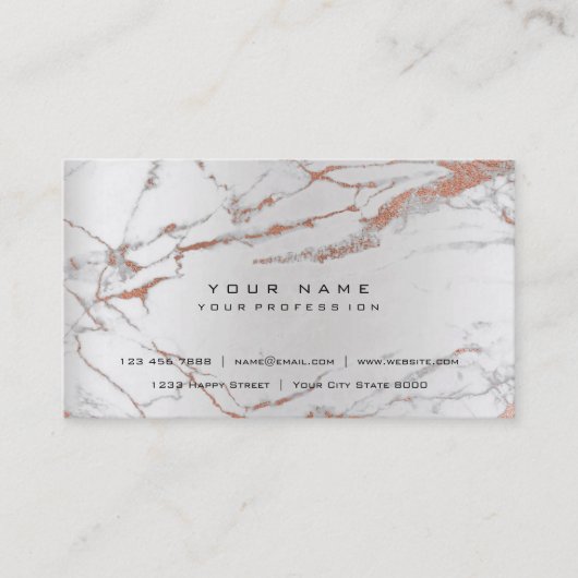 Carte De Visite Rose Gold Faux Blanc Gris Marbre Vip Pearly Silver (Devant)