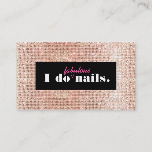 Carte De Visite Rose Gold Faux Sequins Manicurist Nail Salon (Devant)