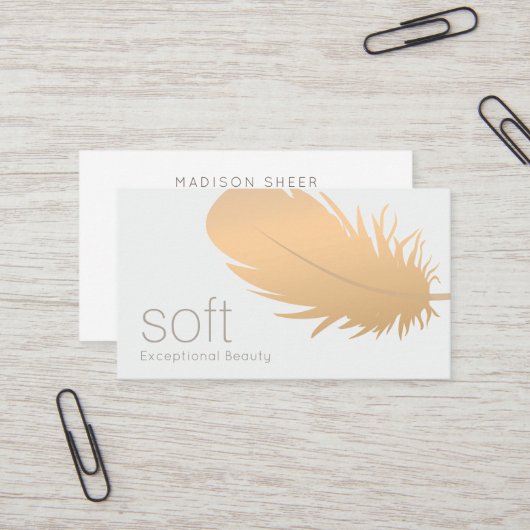 Carte De Visite Rose Gold Feather Estheticicician Skincare (Devant/Arrière en situation)