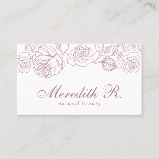 Carte De Visite Rose Gold Floral Bordure Élégante Signature Script (Devant)