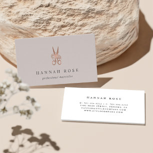 Carte De Visite Rose Gold Floral Ciseaux Logo Coiffeur