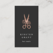 Carte De Visite Rose Gold Floral Ciseaux Logo Coiffeur (Devant)