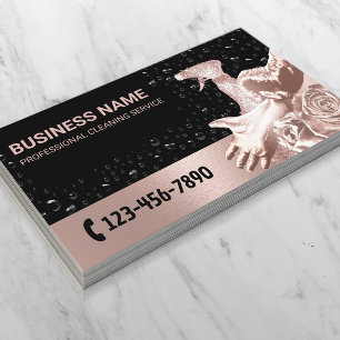 Carte De Visite Rose Gold Floral House Nettoyage Service de ménage