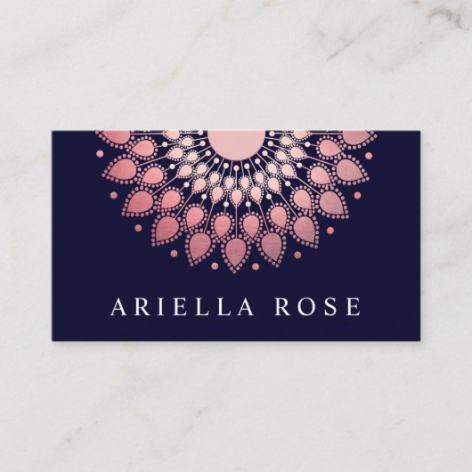 Carte De Visite Rose Gold Floral Lotus Mandala 2 (Devant)