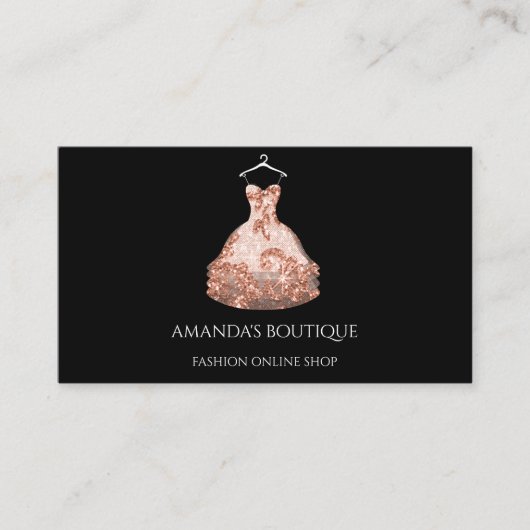 Carte De Visite Rose Gold Floral Robe Logo Mode Evénement Planific (Devant)