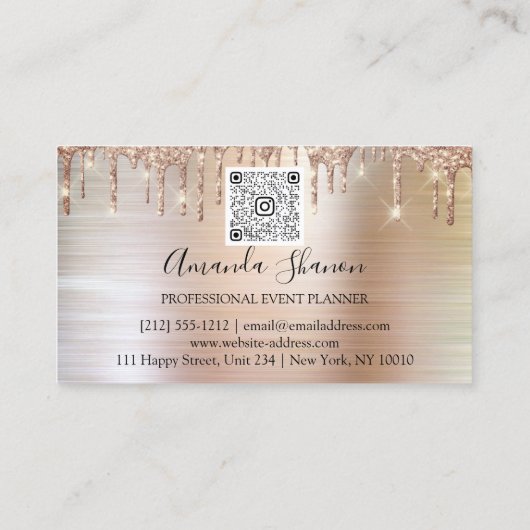 Carte De Visite Rose Gold Flowers broyé Drip QR CODE Logo (Dos)