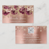 Carte De Visite Rose Gold Flowers Poudre QR CODE Logo (Devant / Derrière)