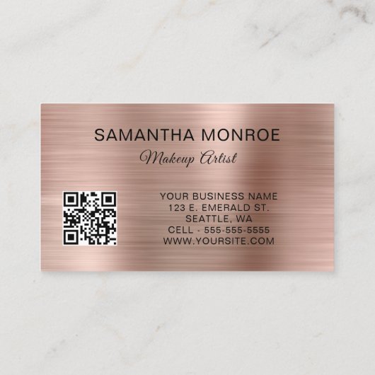 Carte De Visite Rose Gold Foil Fancy Monogram QR Code (Dos)