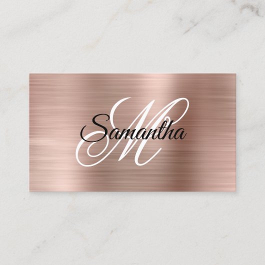 Carte De Visite Rose Gold Foil Fancy Monogram QR Code (Devant)