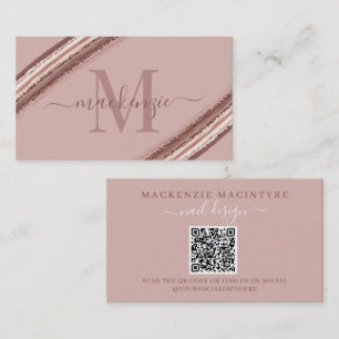 Carte De Visite Rose Gold Foil pinceau de cuivre Monogramme QR Cod