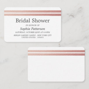 Carte De Visite Rose Gold Foil Stripes Fête des mariées Billet Inv