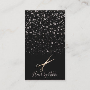 Carte De Visite Rose Gold Galaxy à pois et éclaboussures noir et r
