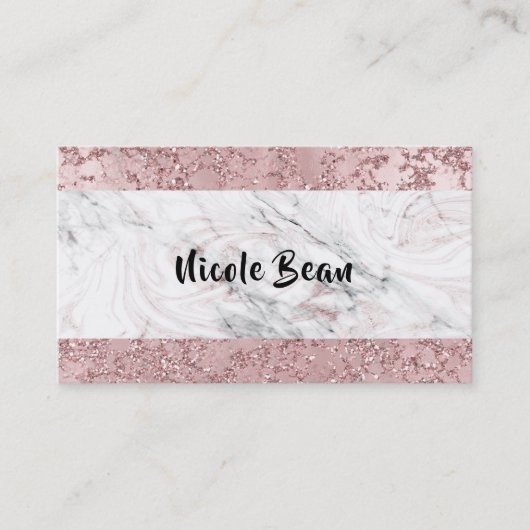 Carte De Visite Rose Gold Glam moderne Marbre & Parties scintillan (Devant)