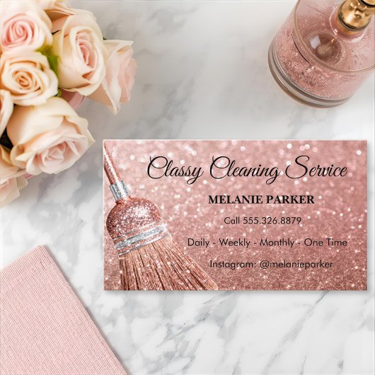 Carte De Visite Rose Gold Glitter Classy Cleaning Services