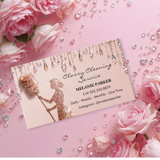Carte De Visite Rose Gold Glitter Classy Cleaning Services