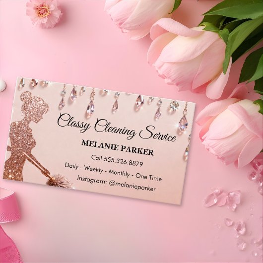 Carte De Visite Rose Gold Glitter Classy Cleaning Services