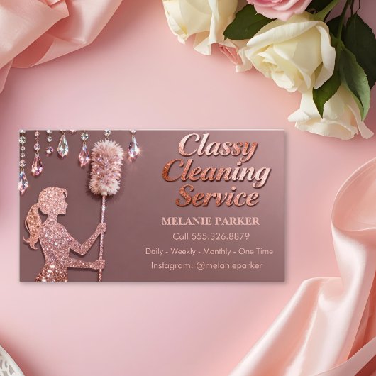 Carte De Visite Rose Gold Glitter Classy Cleaning Services