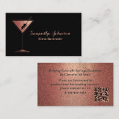 Carte De Visite Rose Gold Glitter Event Bartender QR Code (Devant / Derrière)