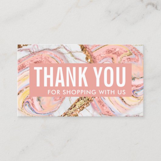 Carte De Visite Rose Gold & Gold Geode Marble Business Merci (Devant)