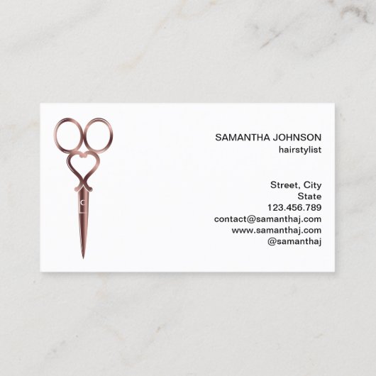Carte De Visite Rose Gold gouttes coiffeur ciseaux coiffeur ciseau (Dos)