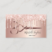 Carte De Visite Rose Gold gouttes coiffeur ciseaux coiffeur ciseau (Devant)