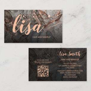 Carte De Visite Rose Gold Gray Ink Marble Scan QR Code Business Ca