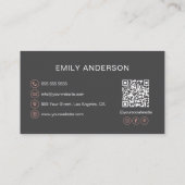 Carte De Visite Rose Gold Gris Rolling Pin Boulangerie QR Code (Dos)