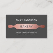 Carte De Visite Rose Gold Gris Rolling Pin Boulangerie QR Code (Devant)