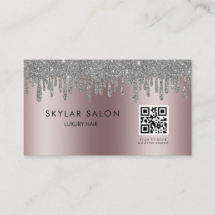 Carte De Visite  Rose Gold Hair Salon Stylist QR code 