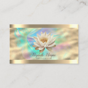 Carte De Visite Rose Gold Holographique Ink Stripe Or Lotus Blanc