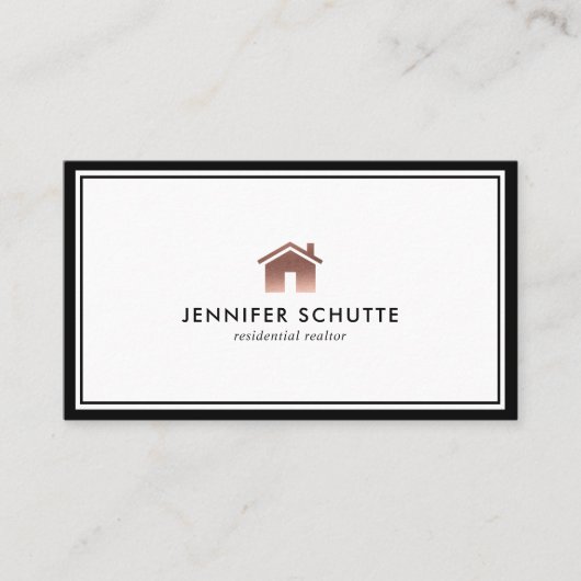 Carte De Visite Rose Gold Home Logo Realtor professionnel de luxe (Devant)