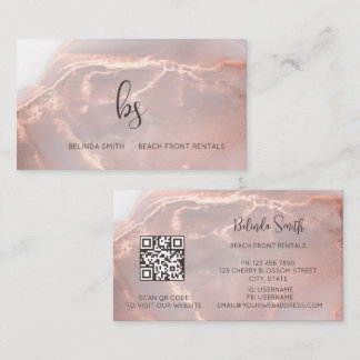 Carte De Visite Rose Gold Ink Marble Black Initials