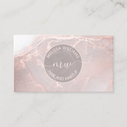 Carte De Visite Rose Gold  Ink Marble | QR Code (Devant)