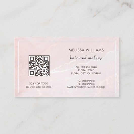 Carte De Visite Rose Gold Ink Marble | QR Code (Dos)